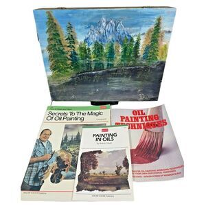Vintage Wooden Painters Artist's Portable Carrying Box Oil Painting Books Set